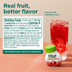 Stur Liquid Water Enhancer being poured into a glass of water for a cherry flavor.