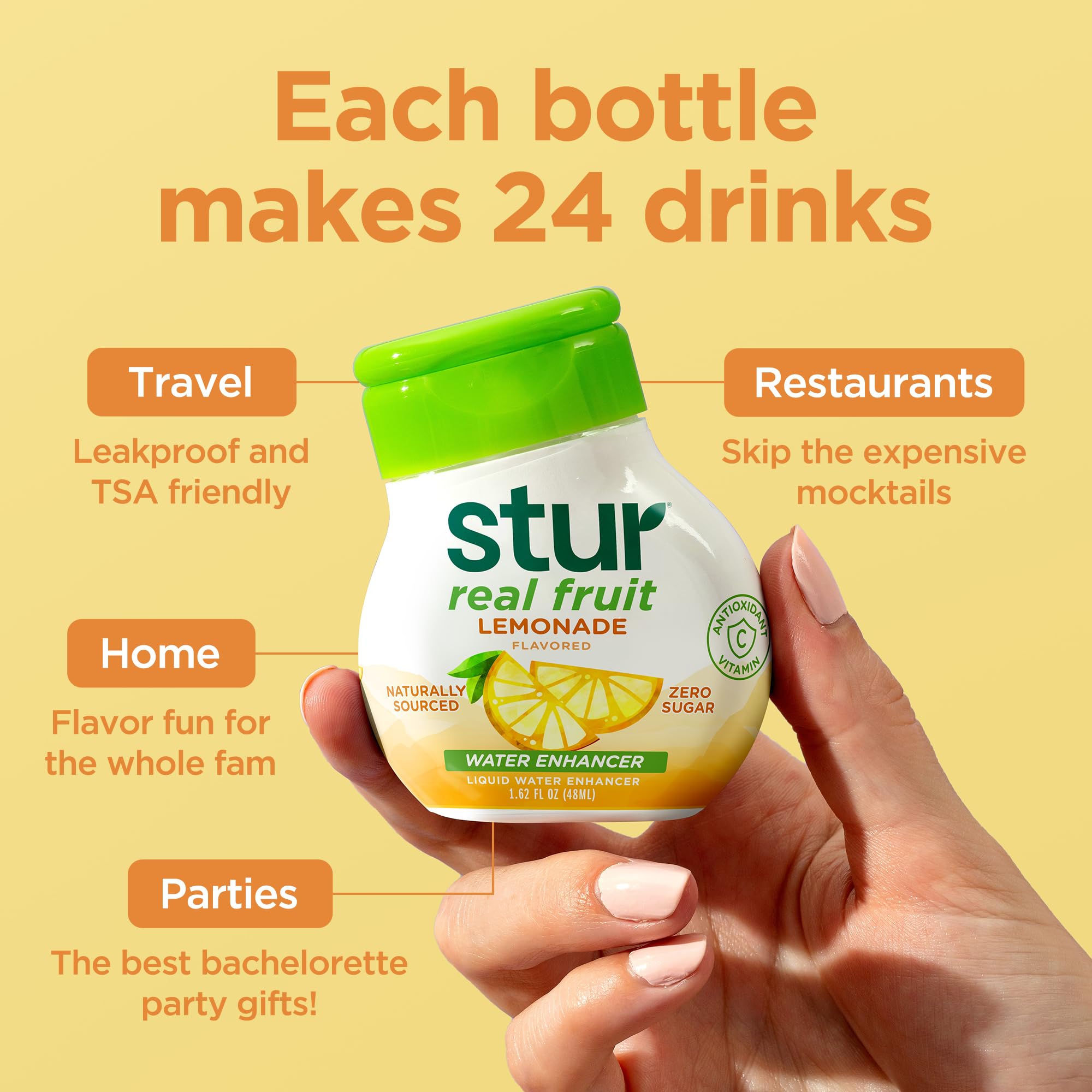 Vitamin C per serving highlighted on Stur Lemonade packaging