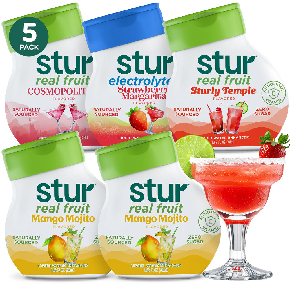 Stur mocktail pack bottle shows vibrant real-fruit flavor.