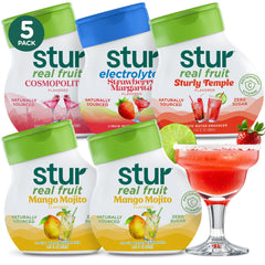 Stur mocktail pack bottle shows vibrant real-fruit flavor.
