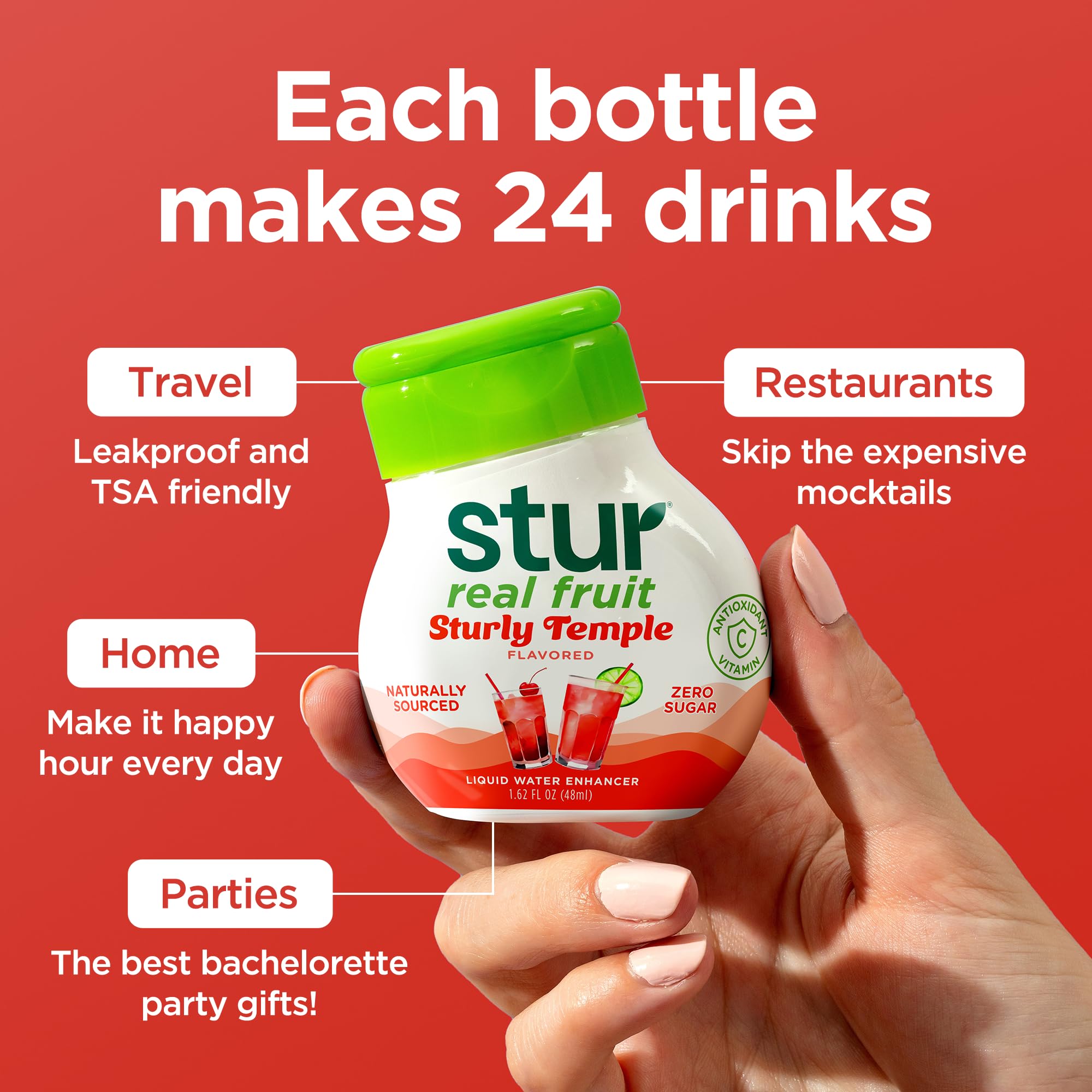 Stur non-GMO ingredients list communicates clean, plant-based flavor.