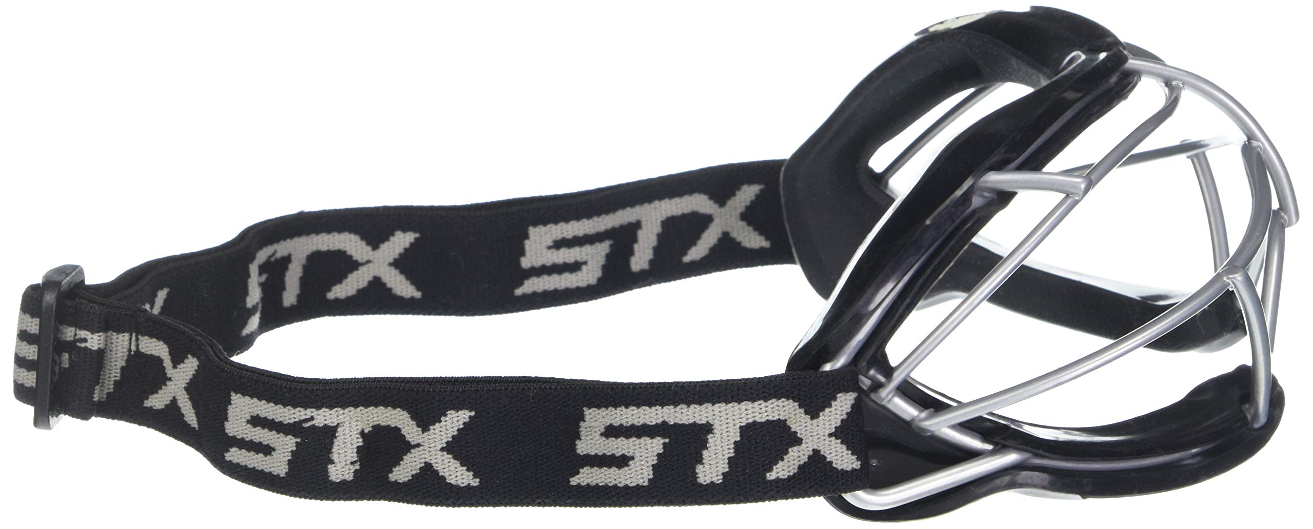 STX 4Sight+ S adult lacrosse goggle padding closeup highlights easy-clean silicone.