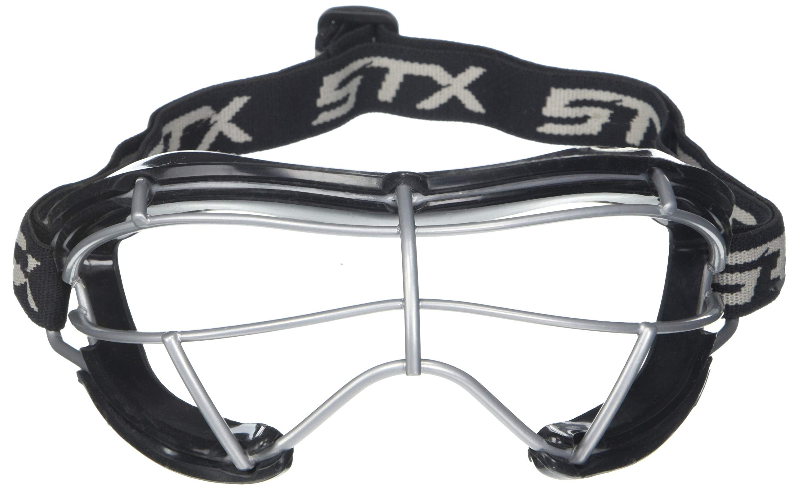 STX 4Sight+ S adult lacrosse goggle side view showing moisture-resistant silicone padding.