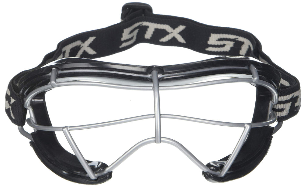 STX 4Sight+ S adult lacrosse goggle side view showing moisture-resistant silicone padding.