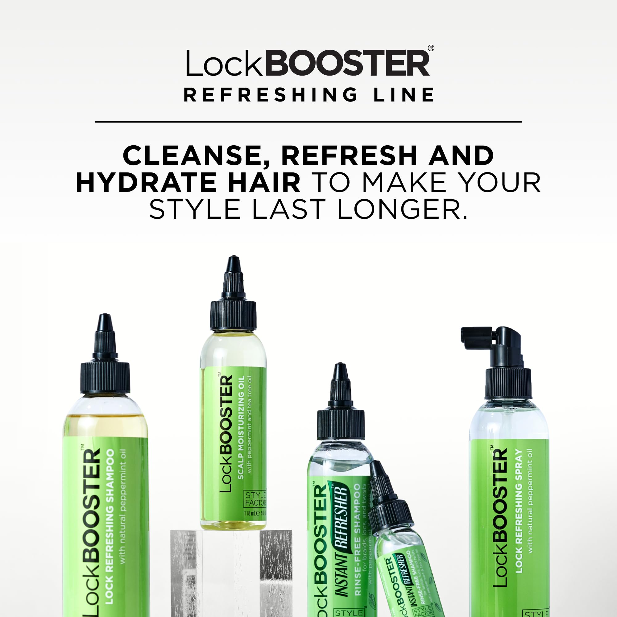 Style Factor LockBOOSTER seals moisture at roots for twists.