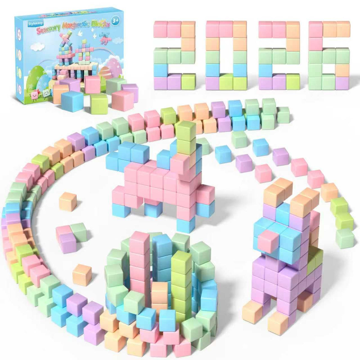 Styleeasy 30pcs macaron magnetic cubes spark imaginative STEM play