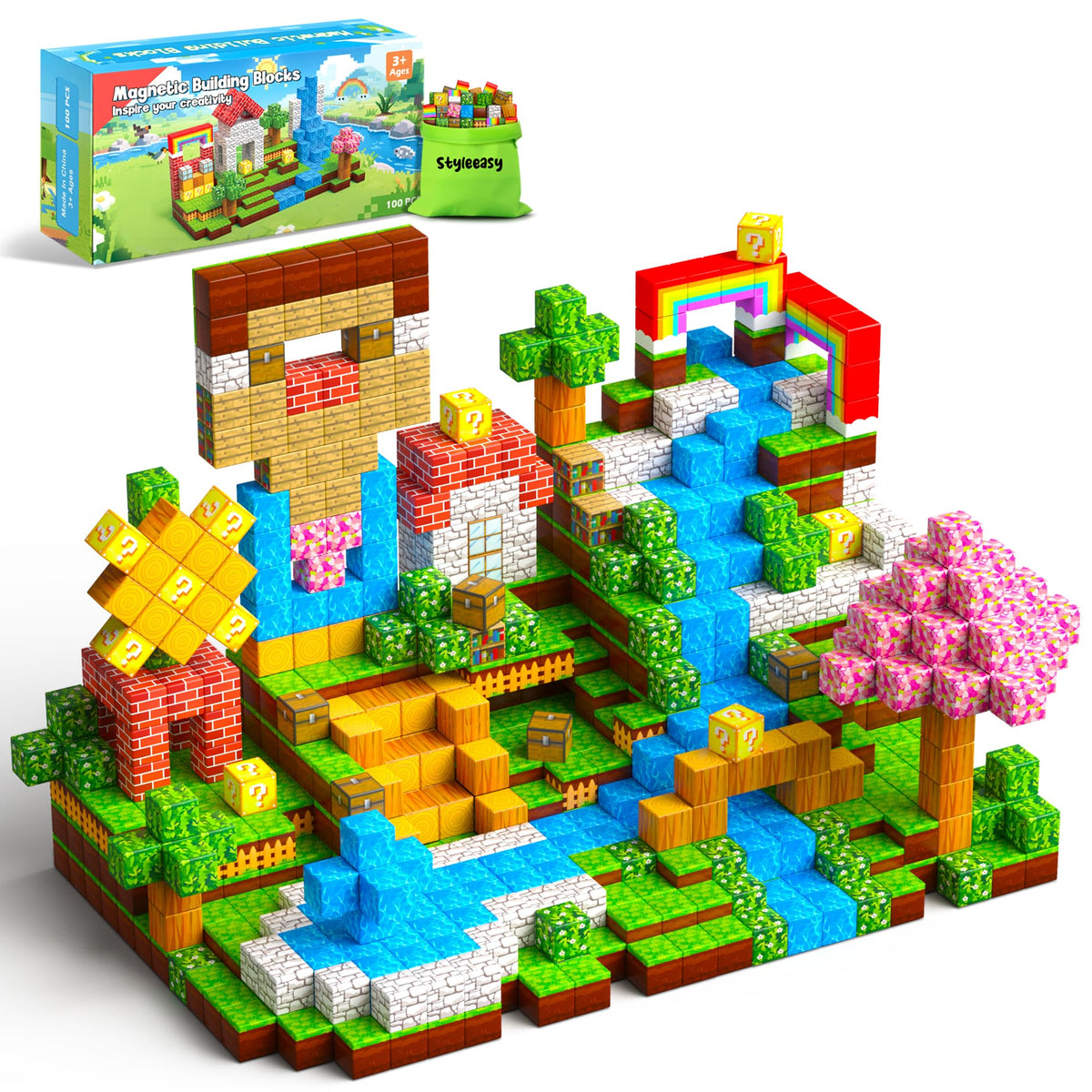 Styleeasy Magnetic Blocks 100pcs set ready for creative building and STEM exploration.