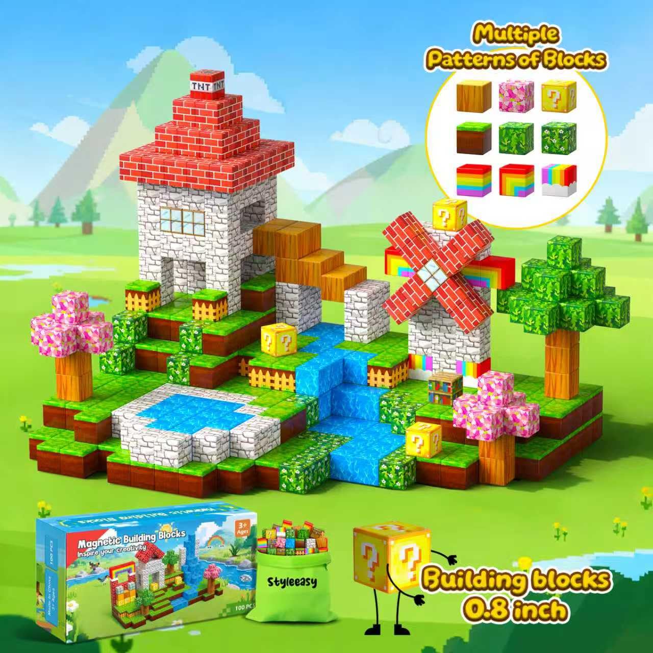 Styleeasy Magnetic Blocks with storage bag keep pieces organized for quick play.