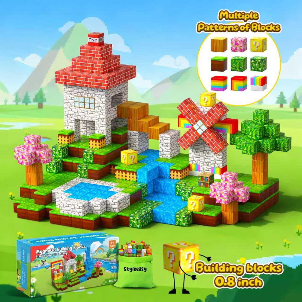 Styleeasy Magnetic Blocks with storage bag keep pieces organized for quick play.