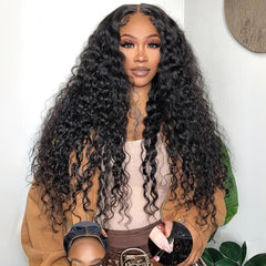 StyleLife Wear and Go glueless wig, deep wave lace-front, natural front view for daily wear.