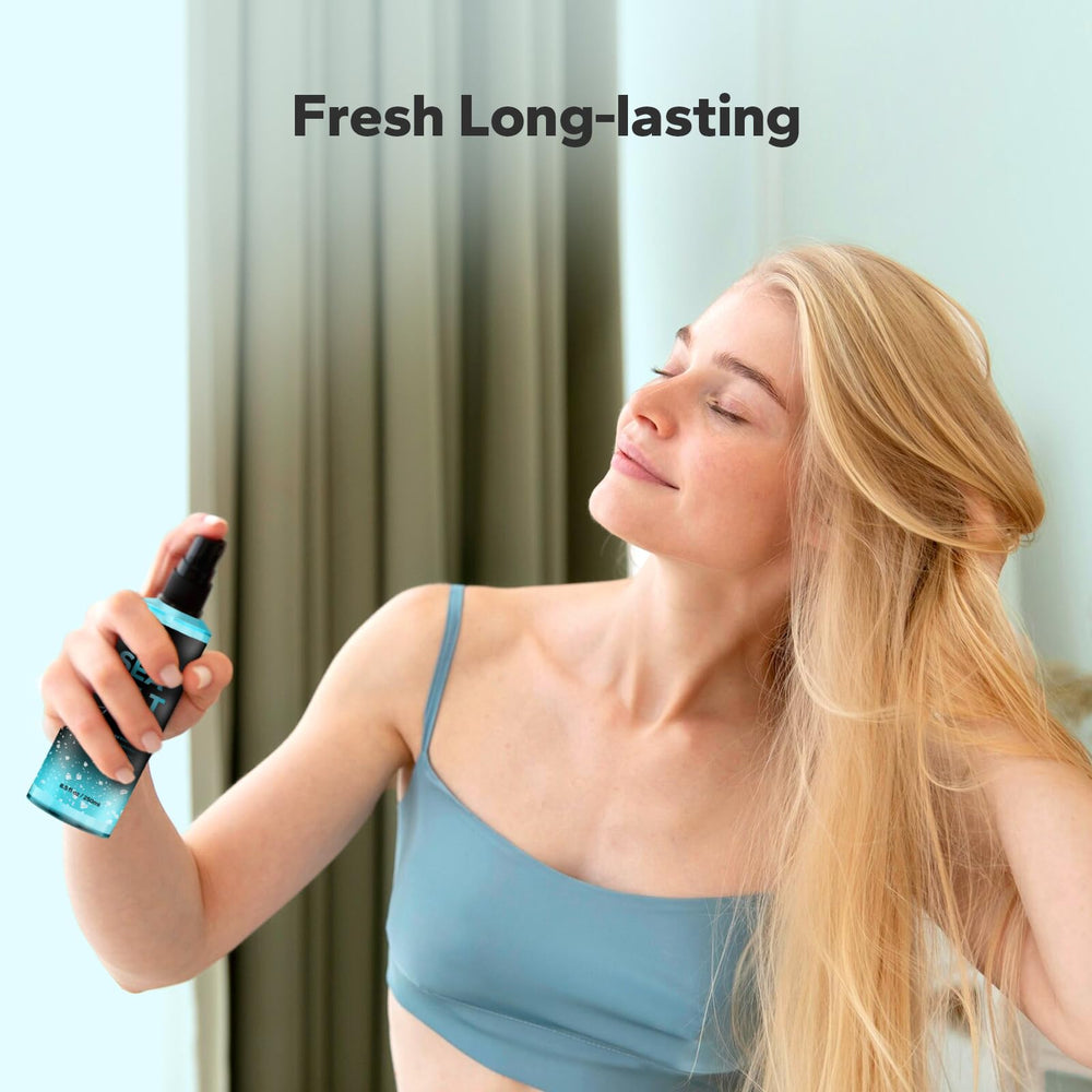 StyleShark Sea Salt Spray being applied to damp hair for easy styling