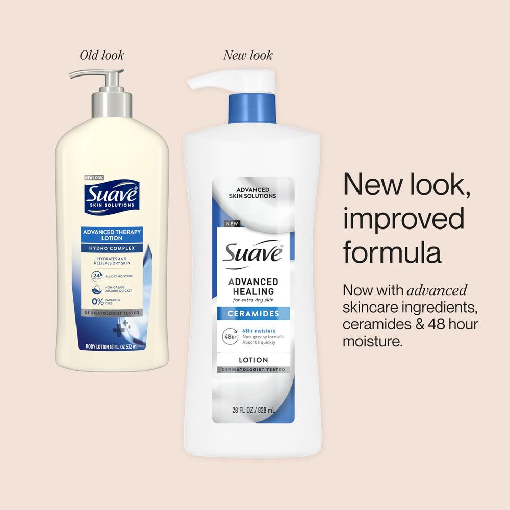 Suave Advanced Healing four-pack packaging shown together for family use.