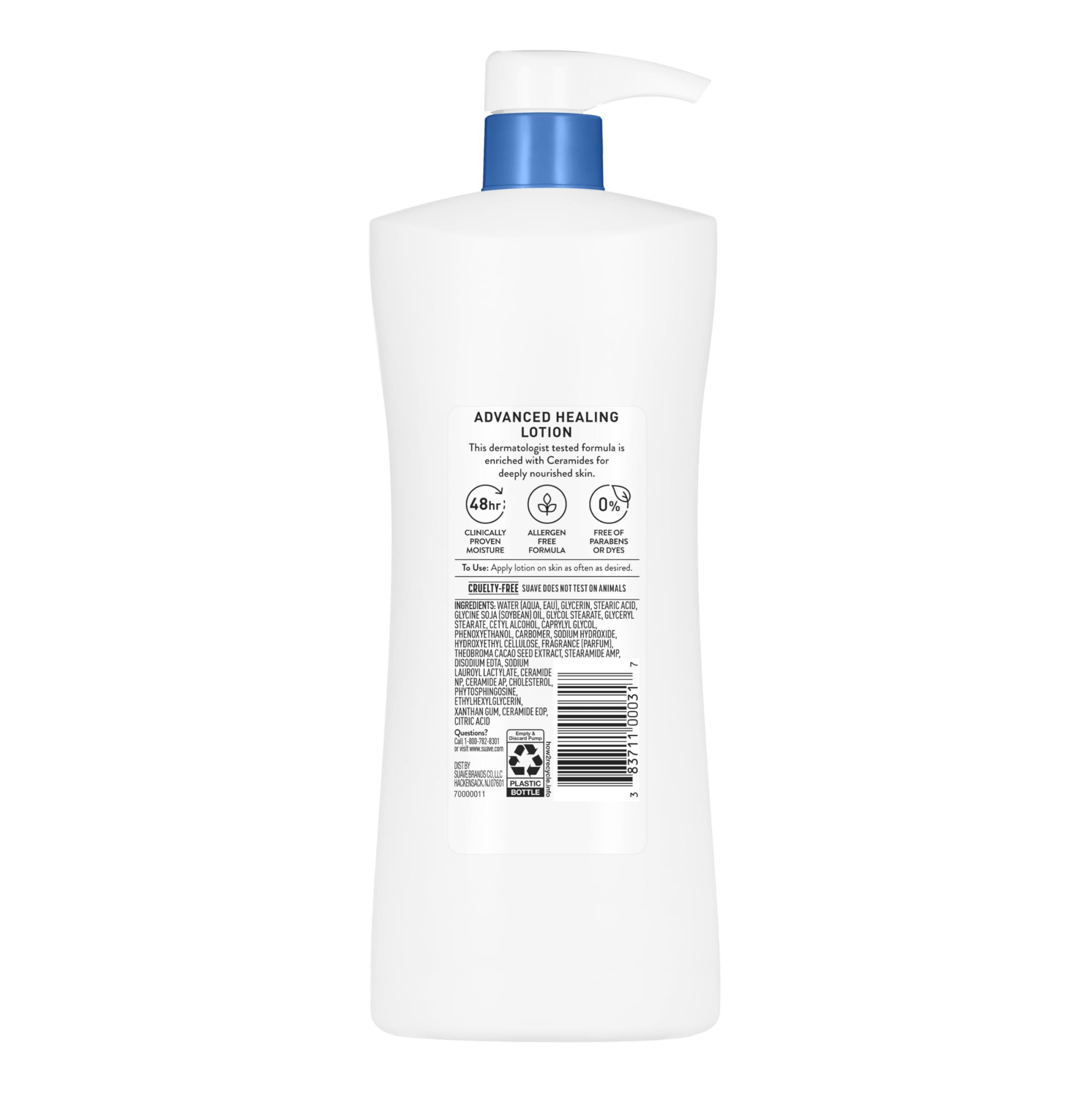 Suave Advanced Healing lotion skin spread on forearm showing smooth, hydrated skin.