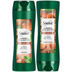 Suave Almond & Shea Butter Shampoo bottle highlights moisturizing action for dry hair
