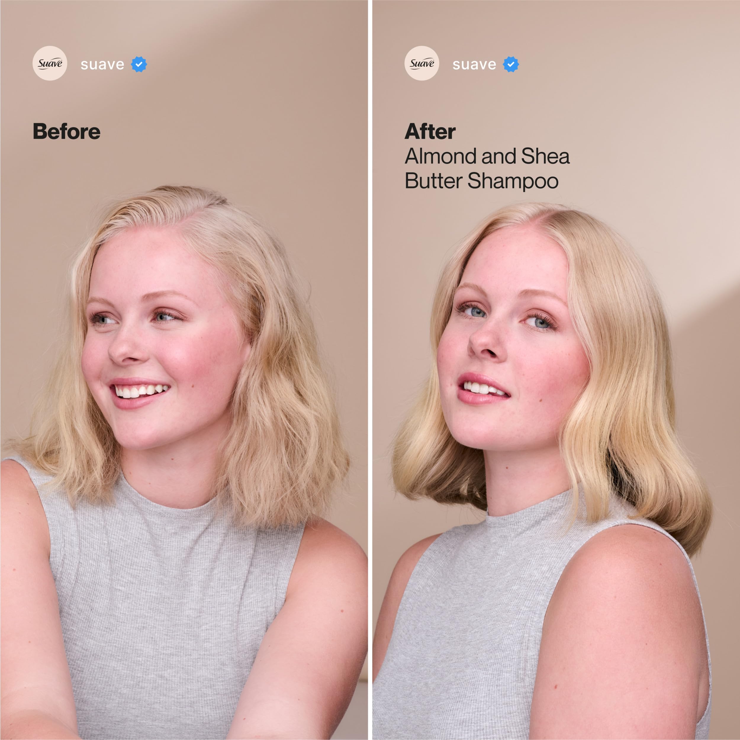 Damage-prone hair nourished by Suave formula for daily care
