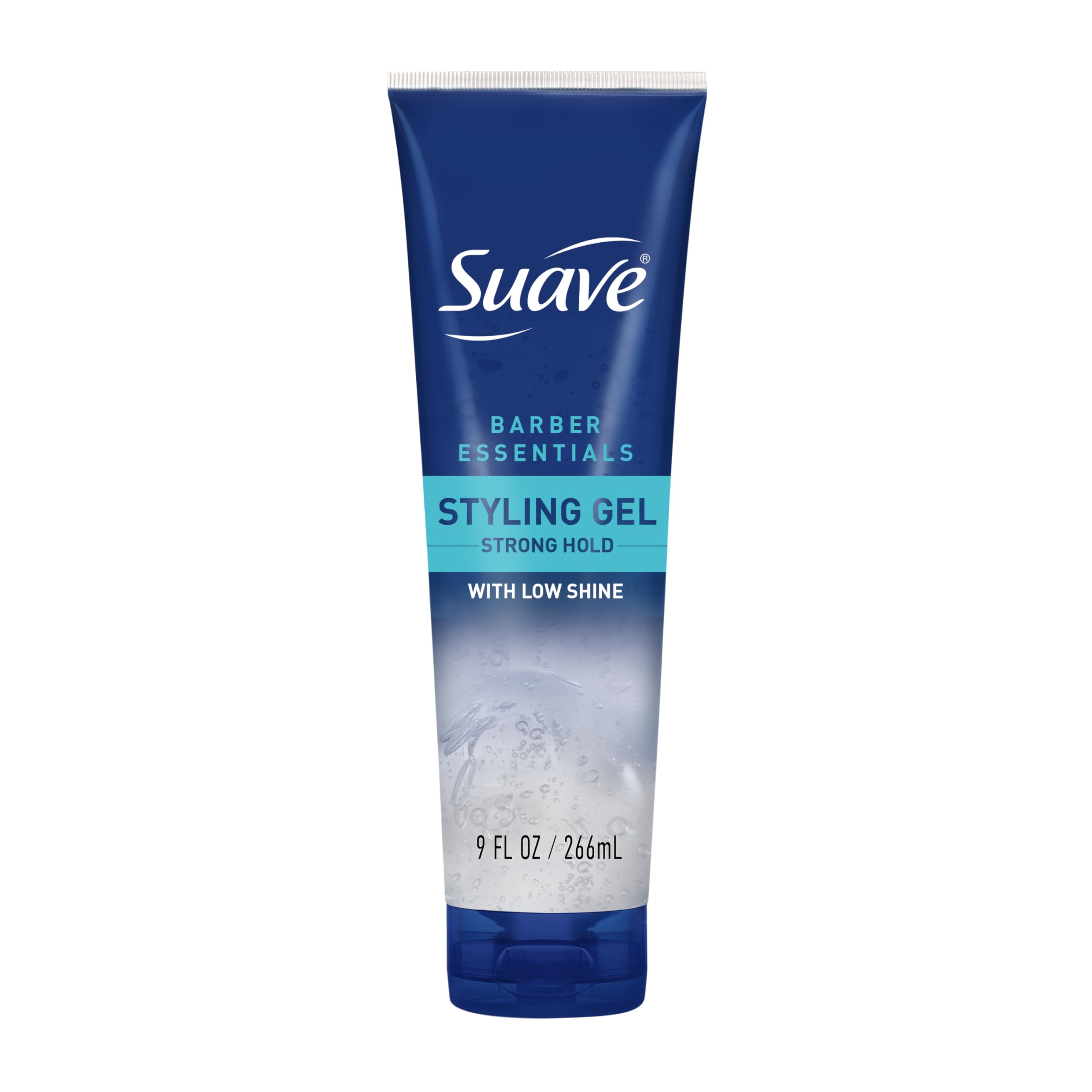 Suave Barber Essentials Gel applied to damp hair for strong, long-lasting hold.