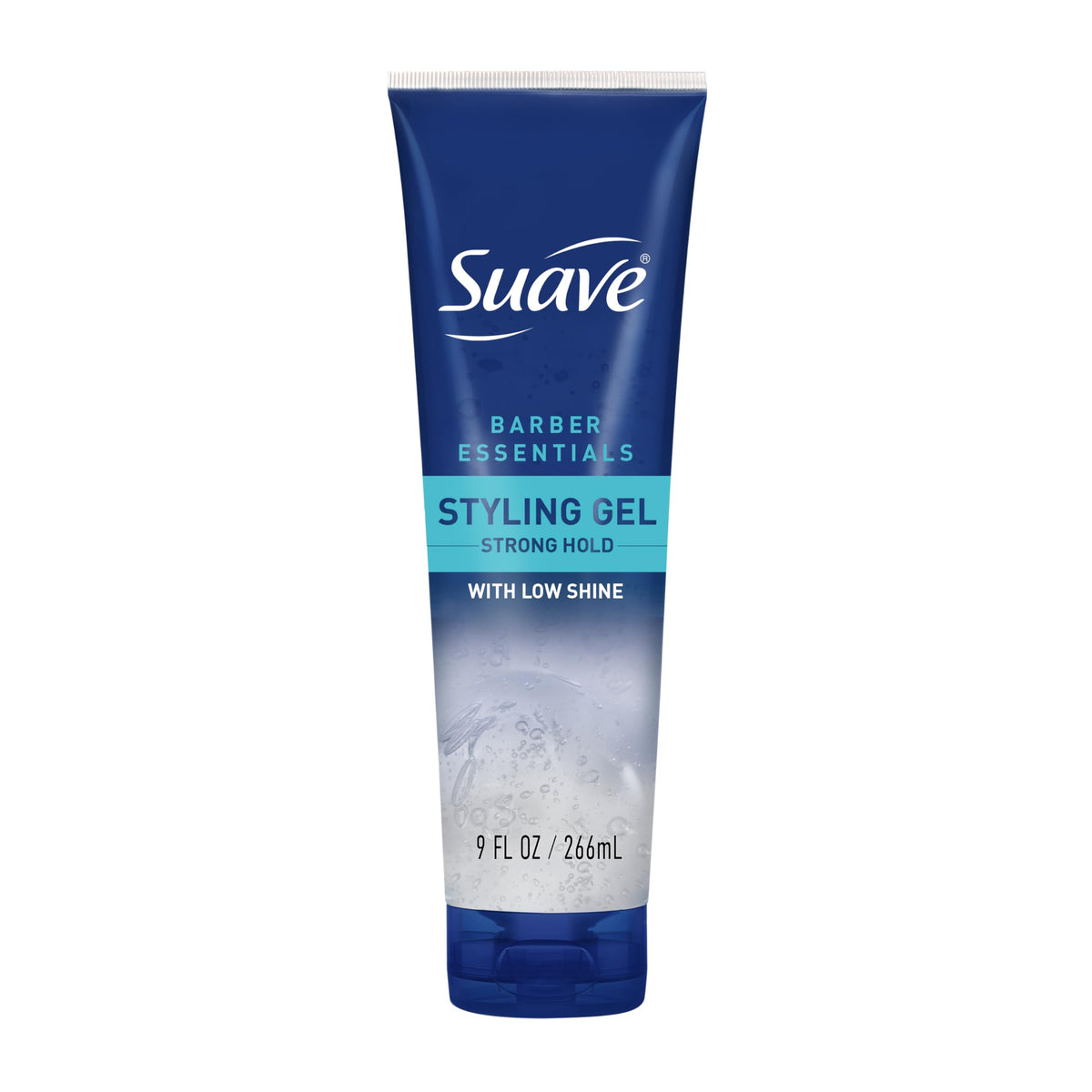 Suave Barber Essentials Gel applied to damp hair for strong, long-lasting hold.