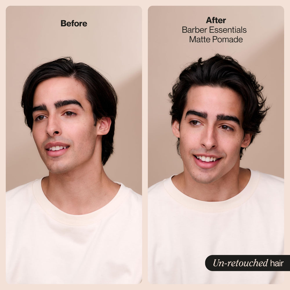 Suave Barber Essentials Pomade on textured hair with natural look.