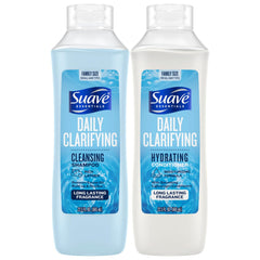 Suave clarifying shampoo bottle removes buildup for brighter, cleaner hair