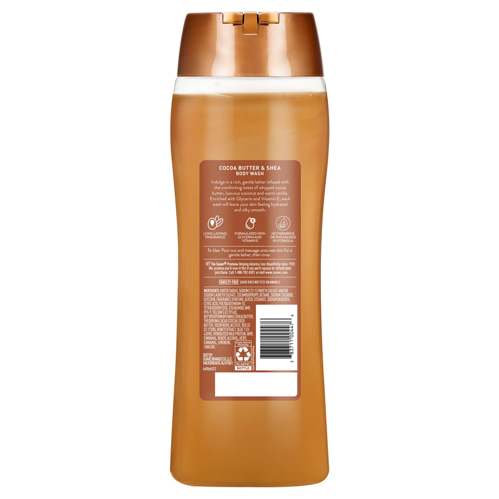 Pouring Suave body wash to reveal rich, creamy texture.