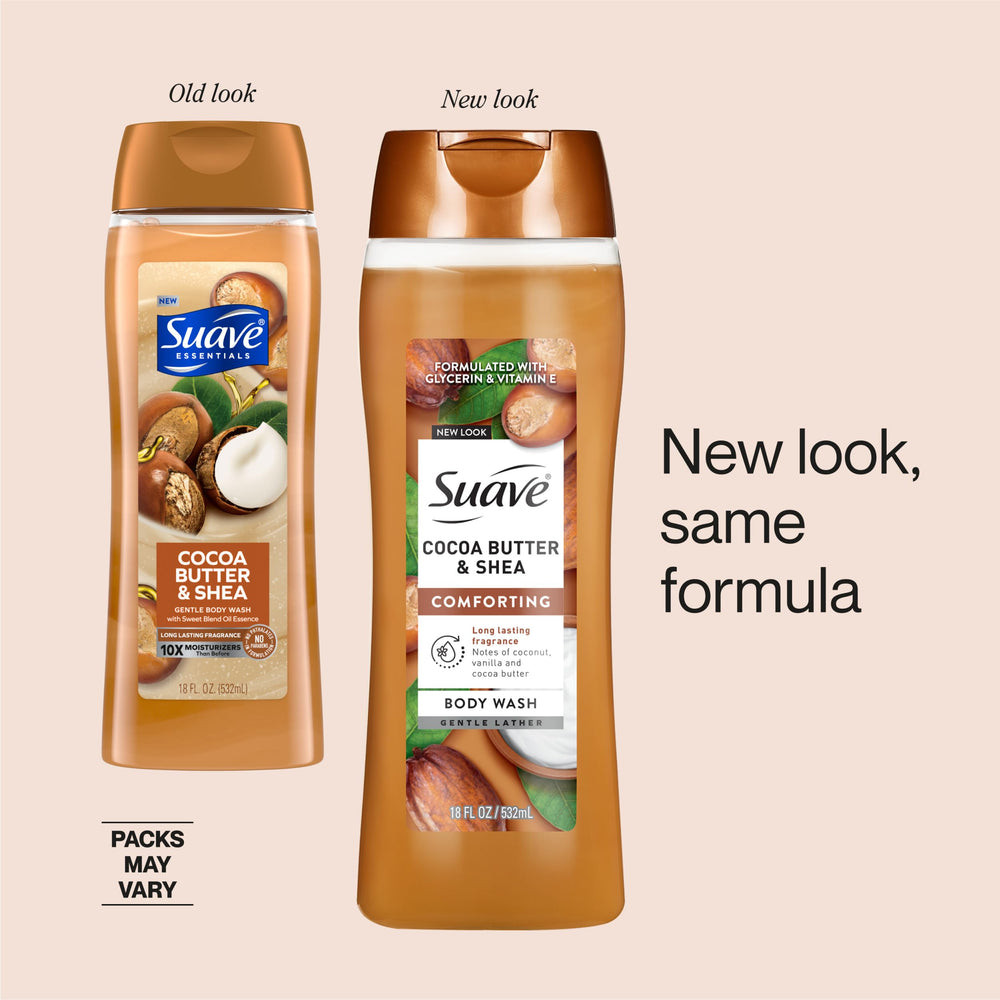 Aromas of whipped cocoa butter, coconut, and vanilla in Suave body wash.