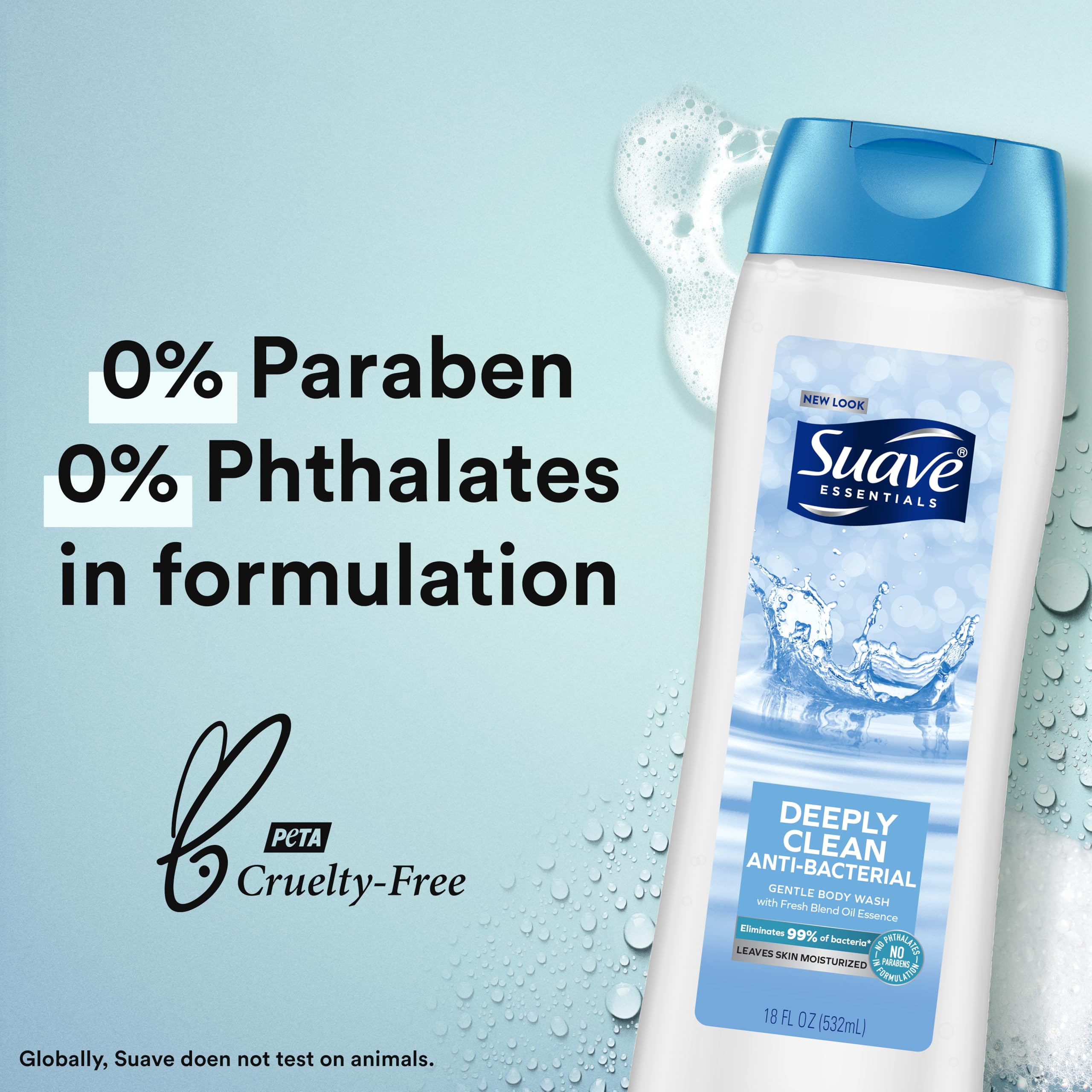 Close-up of the Suave Deeply Clean label shows parabens-free formulation.