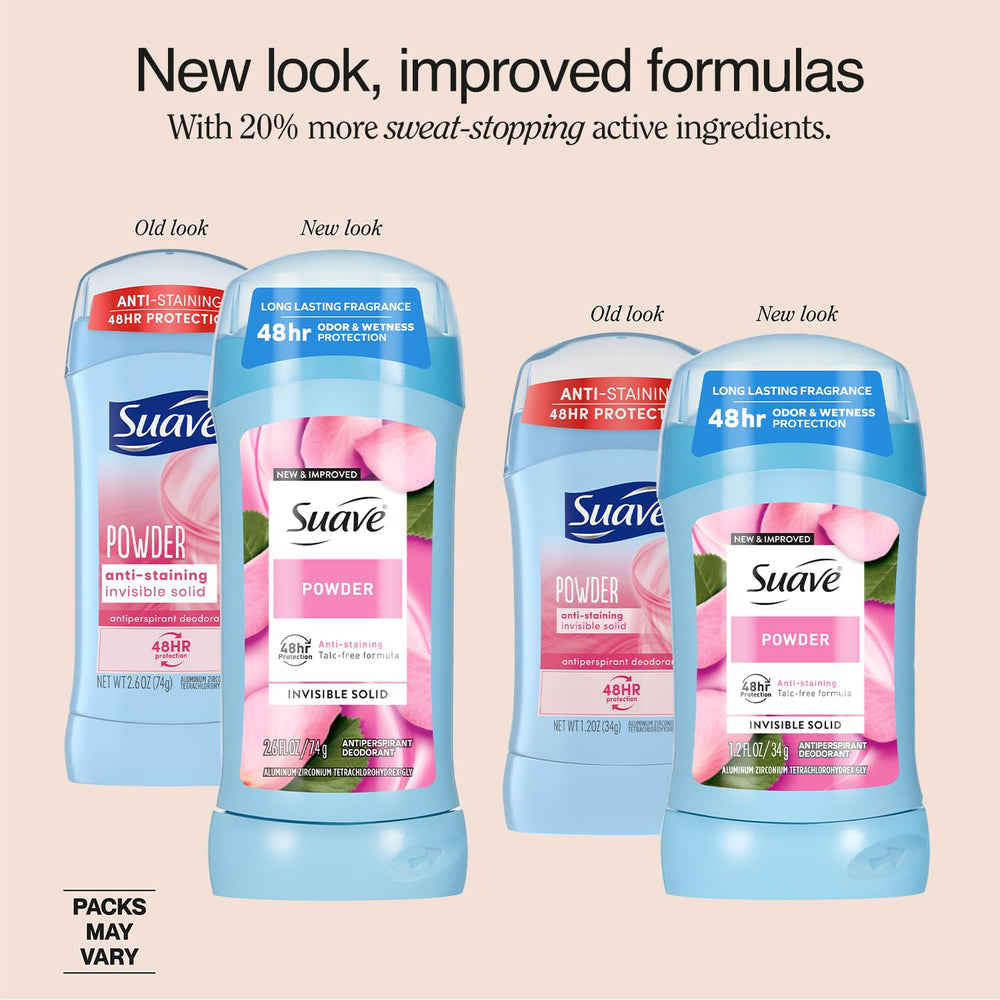 Suave deodorant stick Powder scent two-pack in use during gym workout