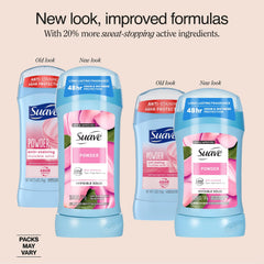 Suave deodorant stick Powder scent two-pack in use during gym workout