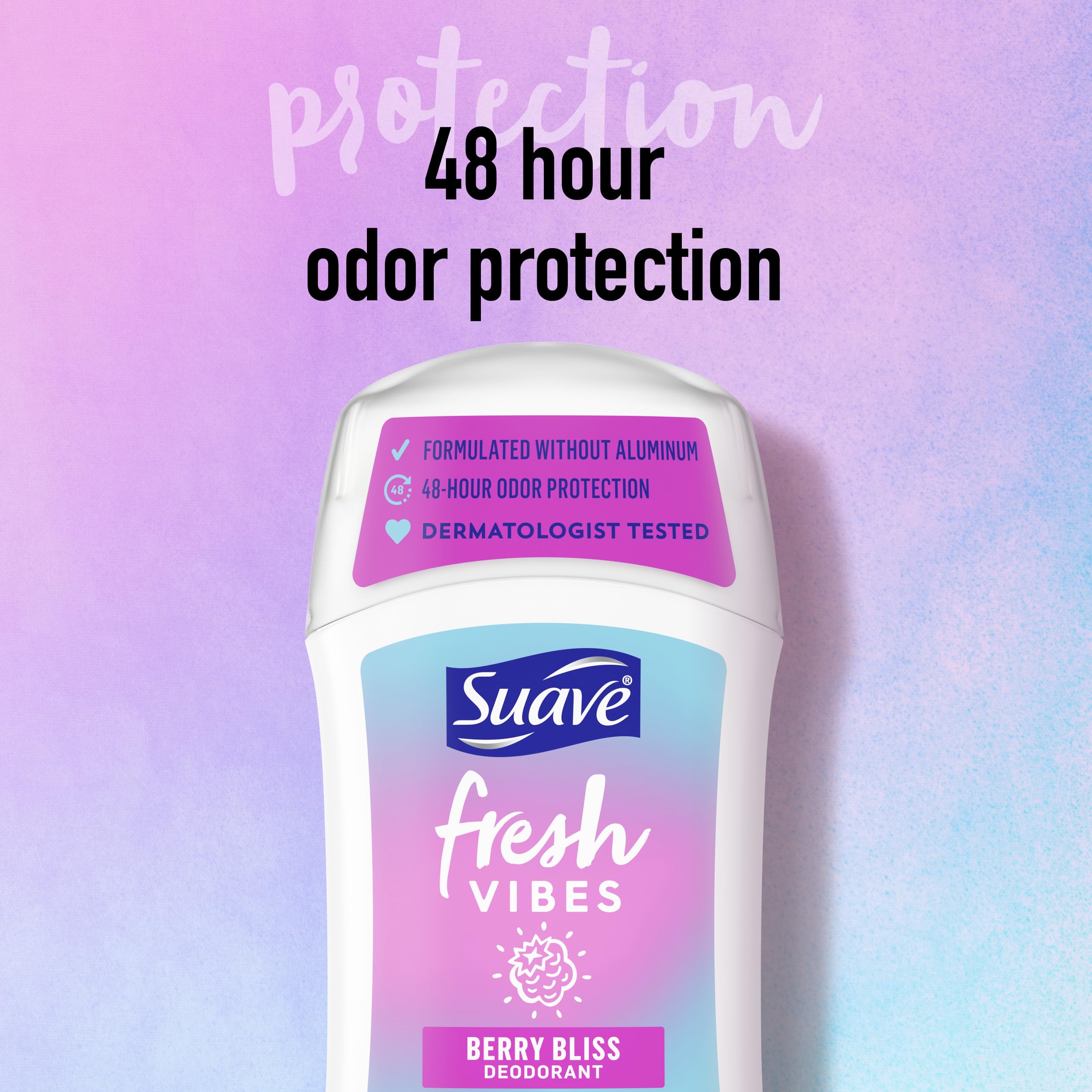 Dermatologist-tested label on Suave Berry Bliss deodorant