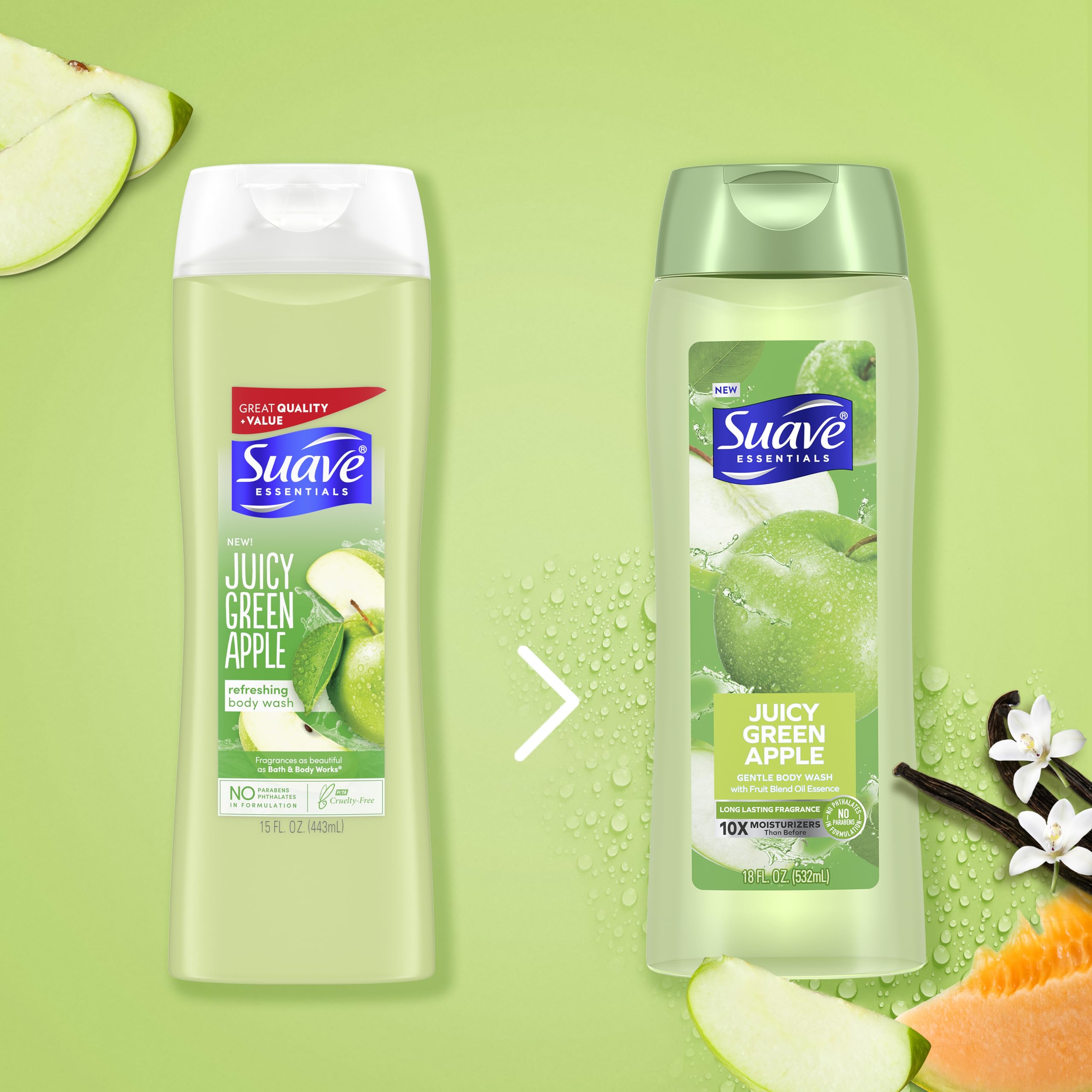 Suave Essentials Creamy Lather Body Wash provides hydrating bubbles and smooth skin