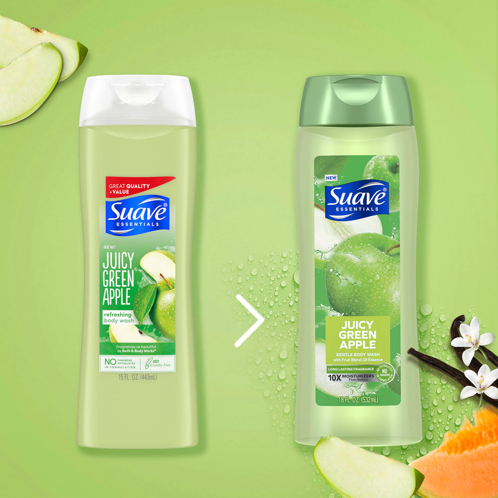 Suave Essentials Creamy Lather Body Wash provides hydrating bubbles and smooth skin