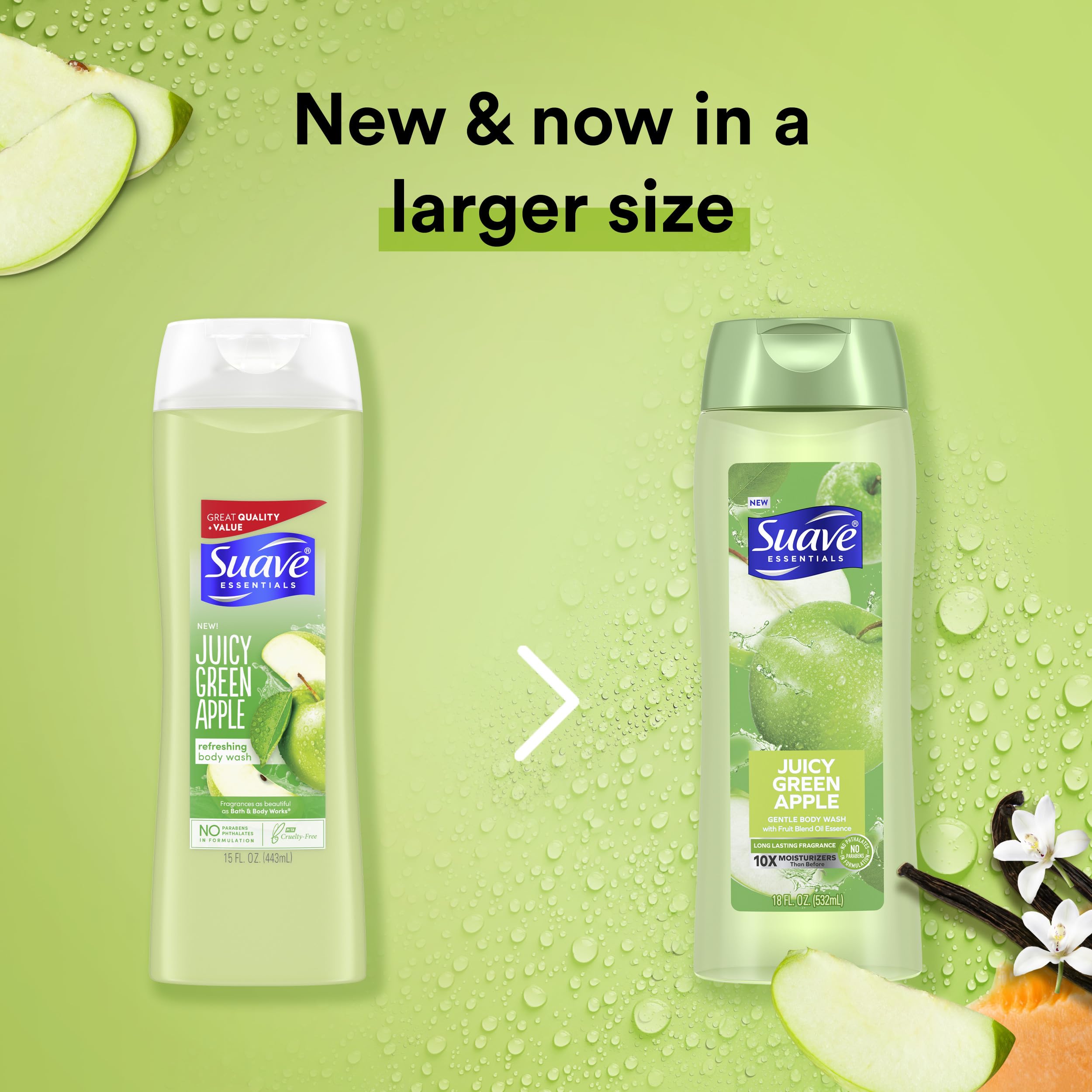 Suave Essentials Juicy Apple Body Wash rich lather delivering silky skin after use