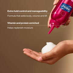 Suave Extra Hold Mousse pack-2 conveys value and convenience.