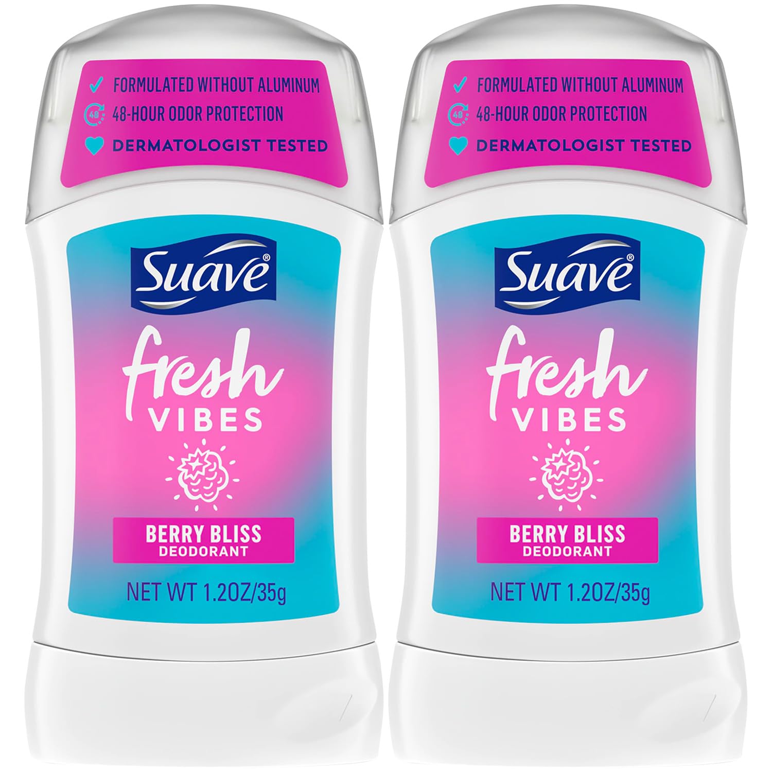 Suave Fresh Vibes Berry Bliss deodorant stick 2-pack for daily underarm freshness
