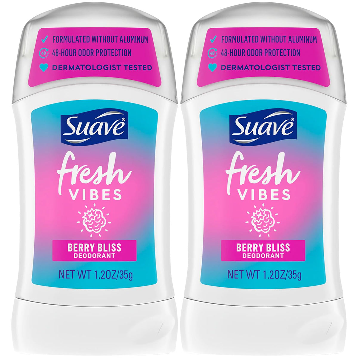 Suave Fresh Vibes Berry Bliss deodorant stick 2-pack for daily underarm freshness