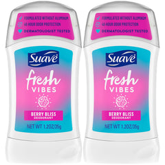 Suave Fresh Vibes Berry Bliss deodorant stick 2-pack for daily underarm freshness