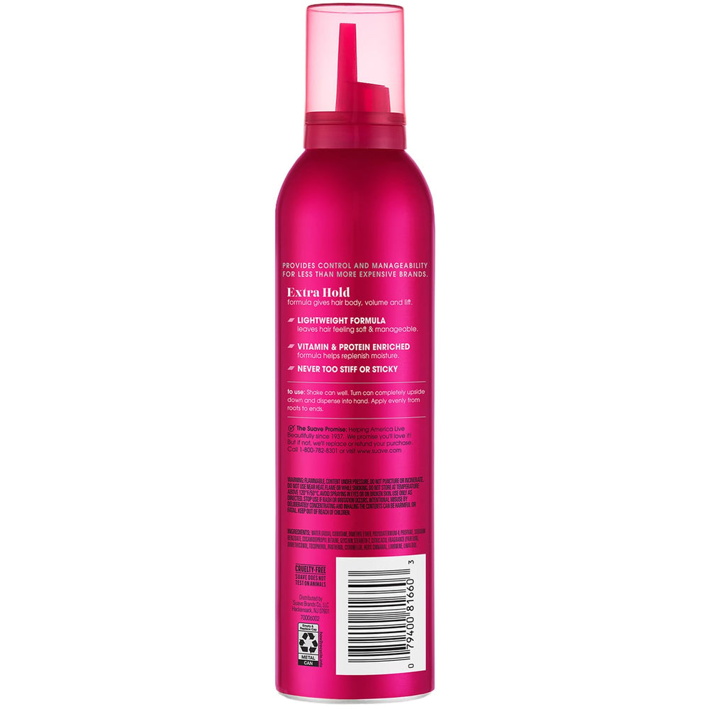 Salon-ready wave look after using Suave Extra Hold Mousse.