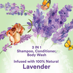 Suave Kids Lavender 3-in-1 hair and body lather with natural lavender scent.
