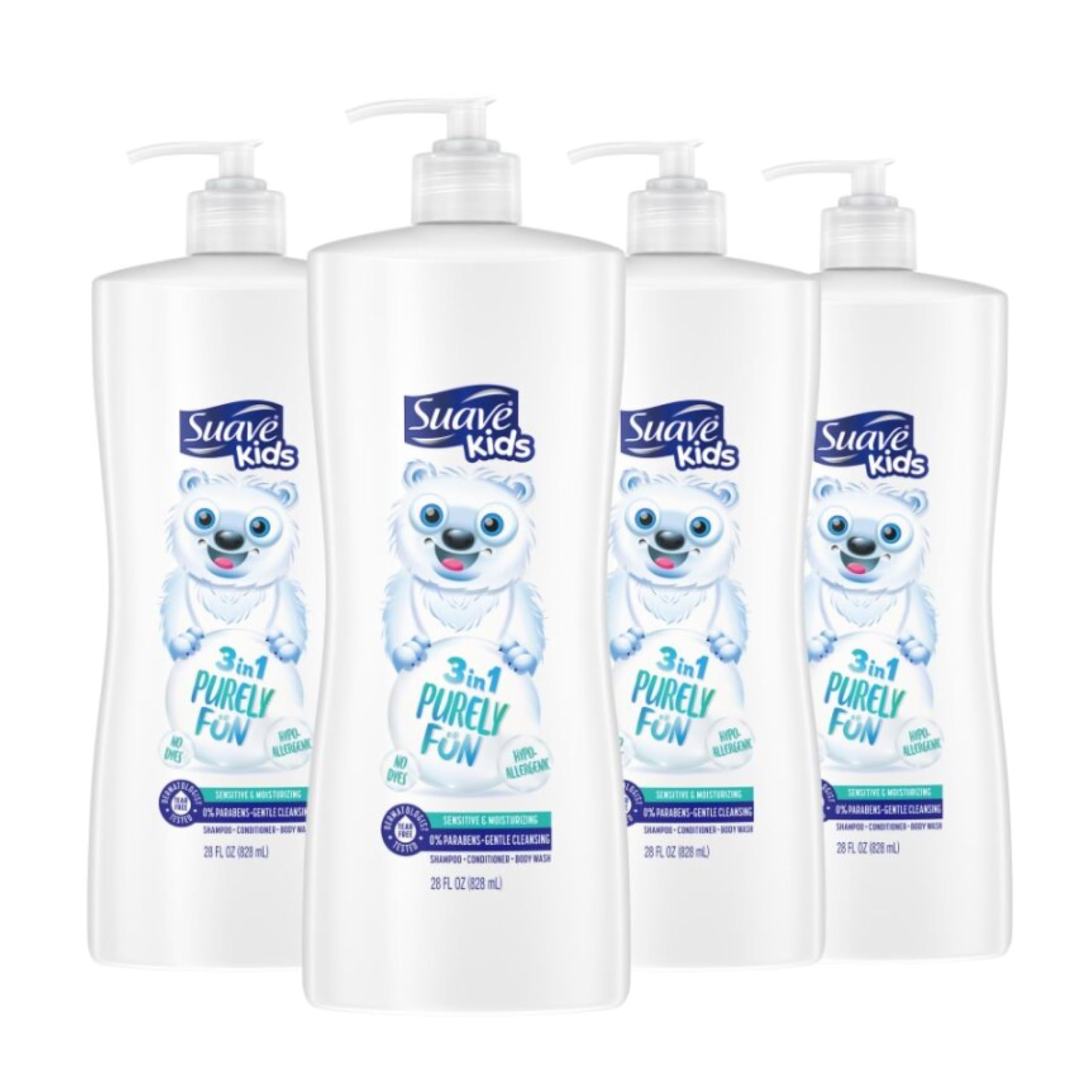 Suave Kids Purely Fun 3-in-1 bottle pour for quick all-in-one cleanse