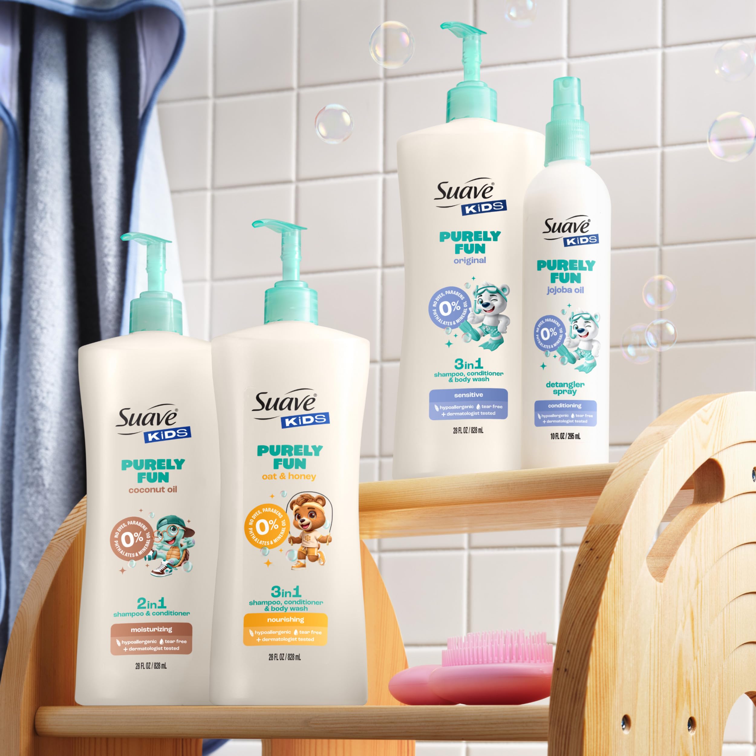 Four-count pack by Suave Kids Purely Fun supports shared bath routines