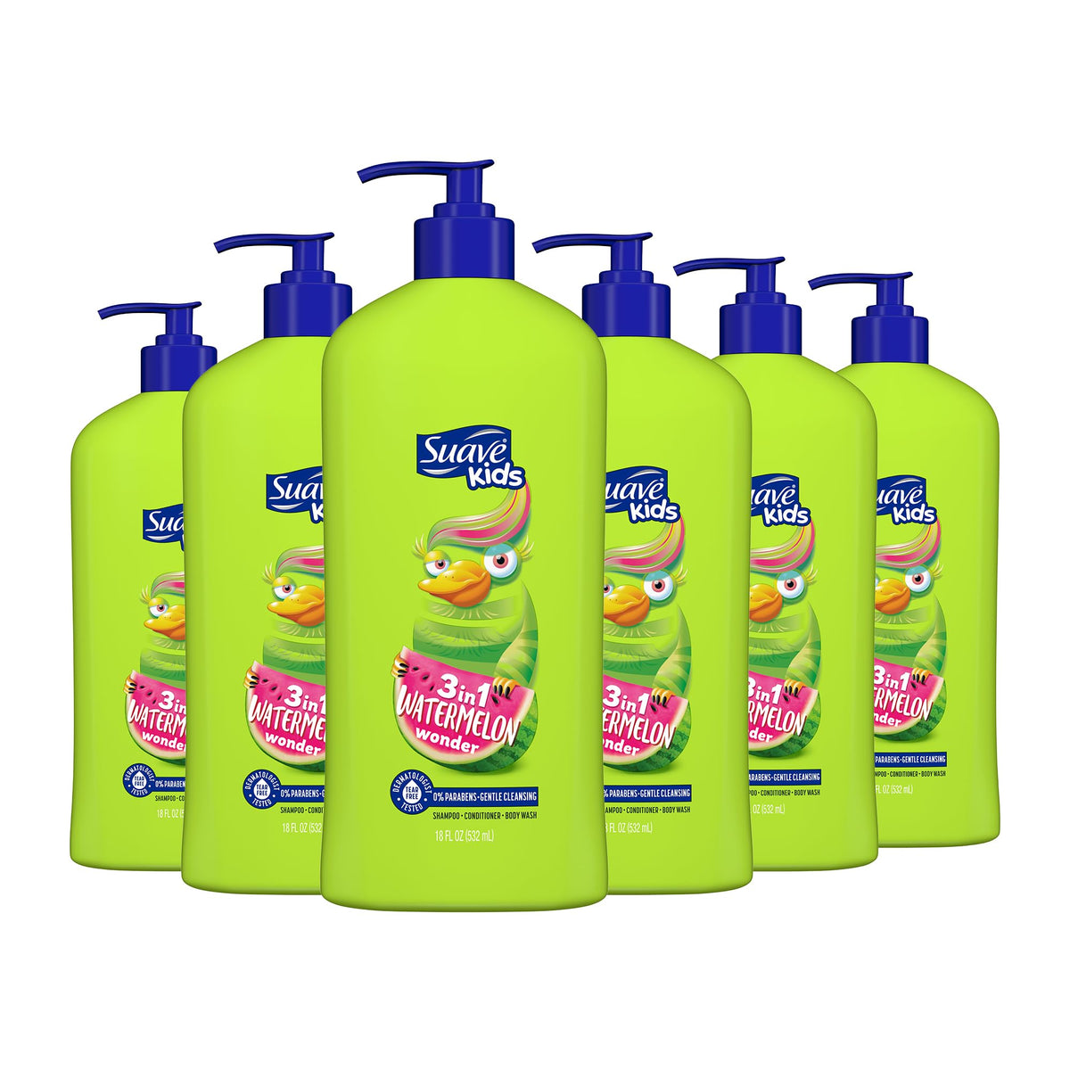 Suave Kids Wacky Melon 3-in-1 bottle showing tear-free bath time.