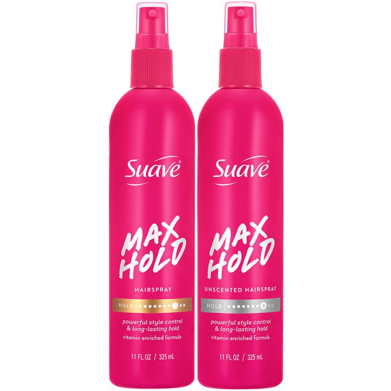 Suave Max Hold unscented hairspray 11 oz bottle for strong hold and flexible styling