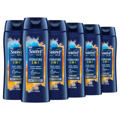 Suave Men 3in1 wash bottle showing all-in-one cleanse for hair, face and body hydration.
