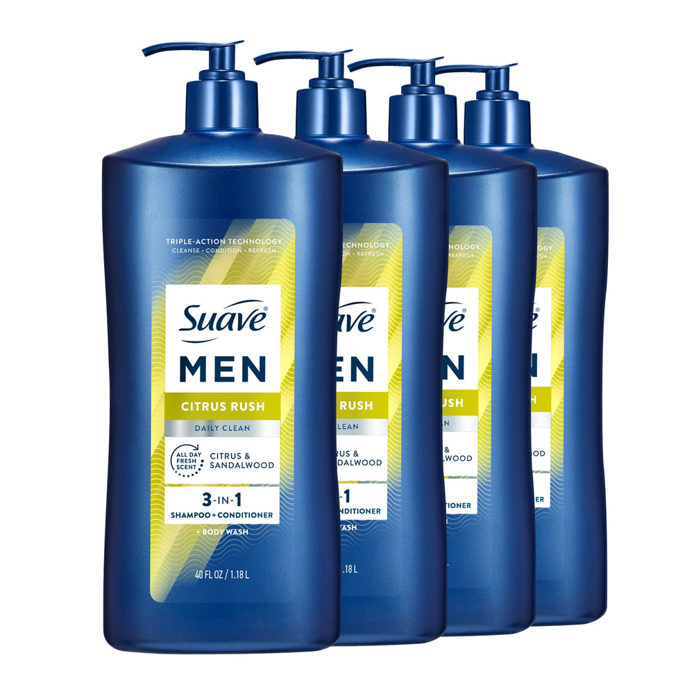 Suave Men Citrus Rush bottle with pump for quick daily cleanse.
