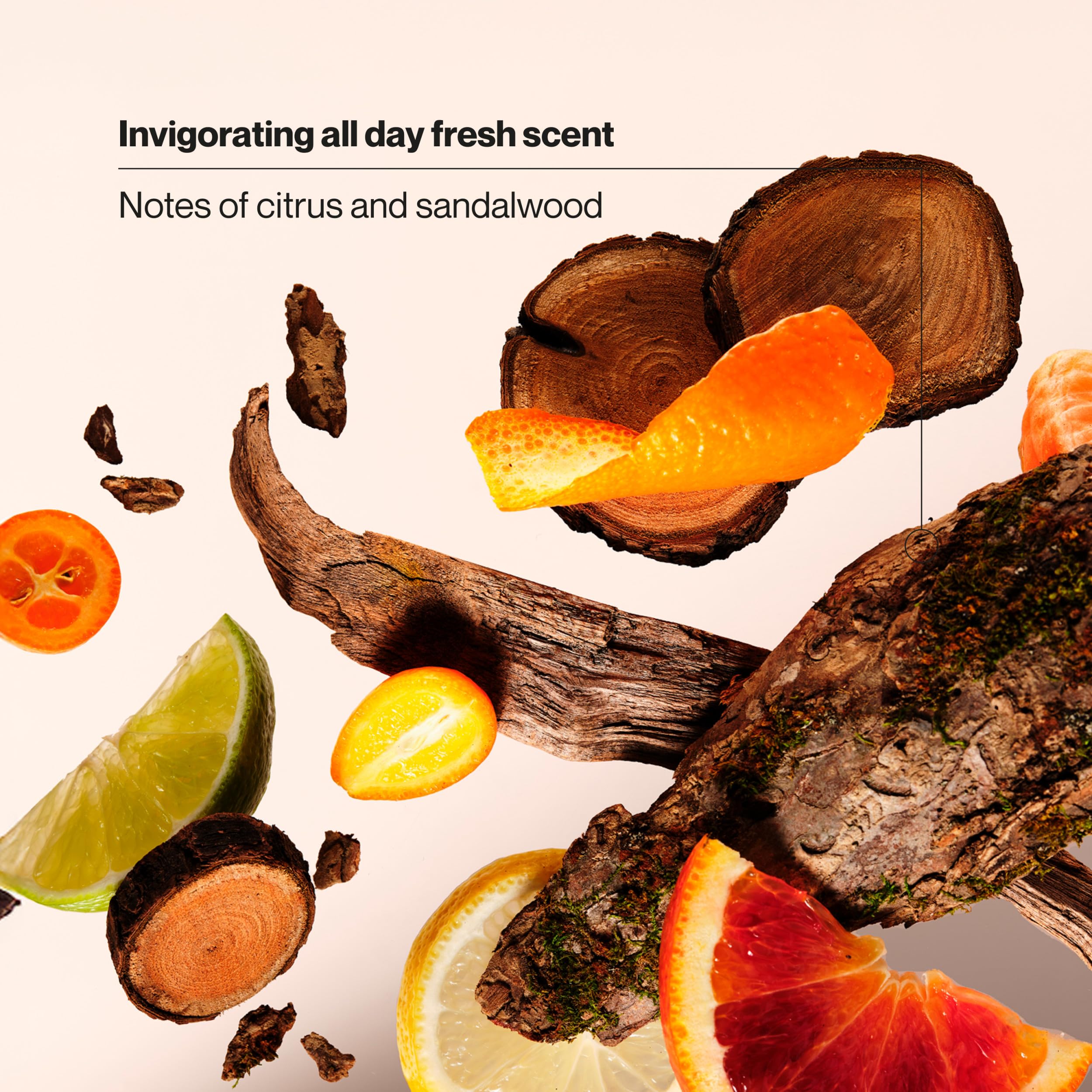 Suave Men Citrus Rush three-in-one-formula graphic emphasizes multitasking cleansing.