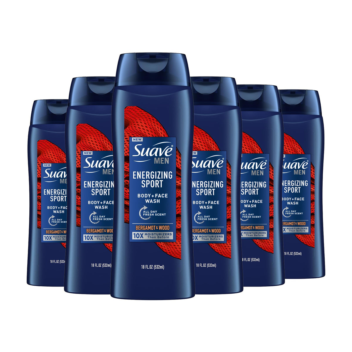 Suave Men Energizing Sport bottle pour for quick, refreshing cleanse after workouts.