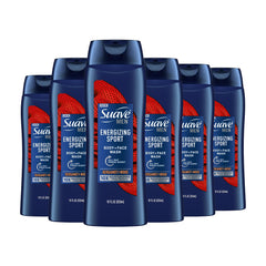 Suave Men Energizing Sport bottle pour for quick, refreshing cleanse after workouts.