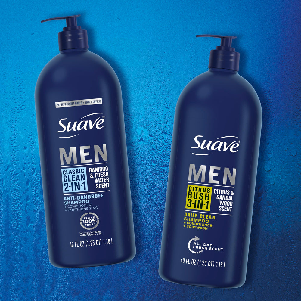 Hair appears flake-free after regular use of Suave Men 2-in-1