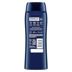 Suave Men foam-lather image emphasizes rich hydration for skin and hair.