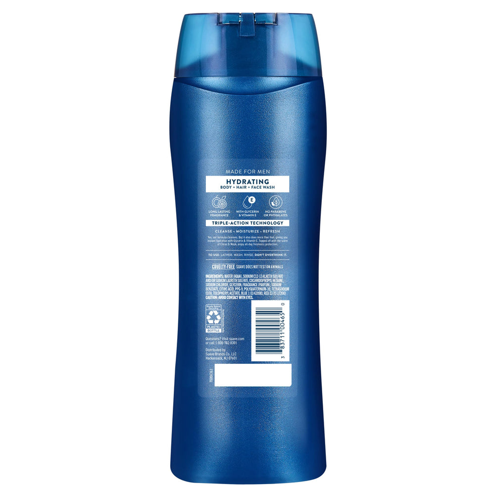 Suave Men Hydrating 3-in-1 fragrance notes of citrus and musk.